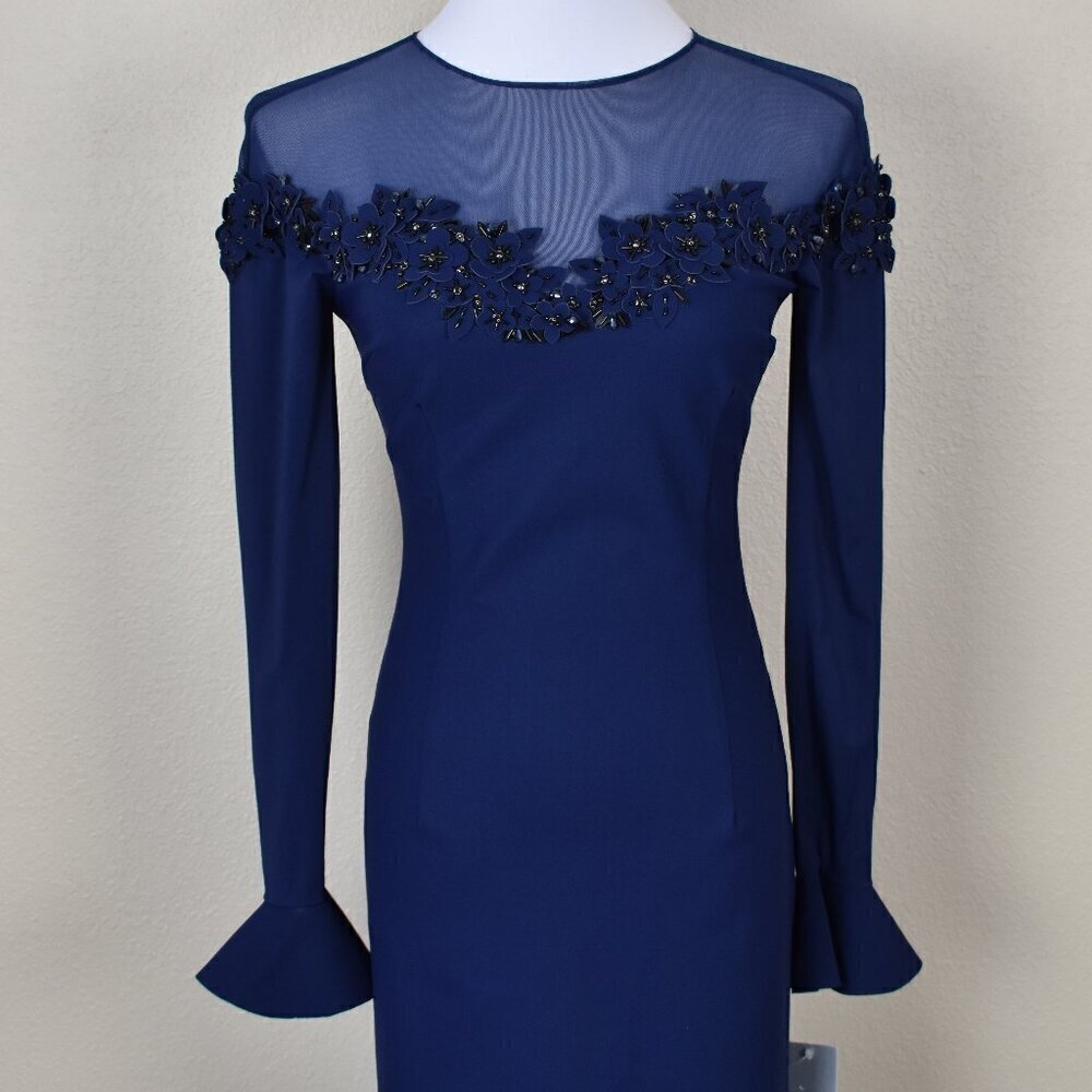 Teri Jon Rickie Freeman Long Navy Blue Formal Dress NEW 2 - Picture 2 of 11